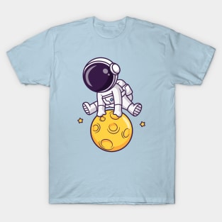 Cute Astronaut Jumps Over Moon Cartoon T-Shirt